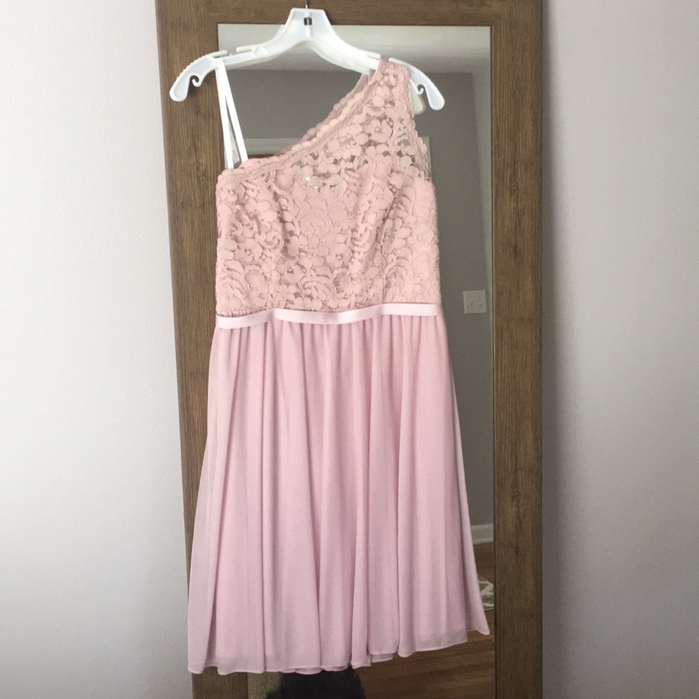David's Bridal One Shoulder Blush Dress